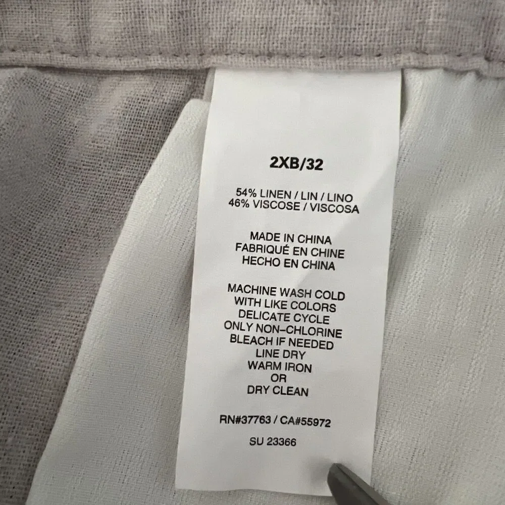 Cubavera Pants Men 2XB/32 Oatmeal Linen Blend Drawstring Elastic Straight Zip